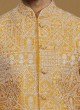 Festive Wear Mustard Yellow Thread Embroidered Nehru Jacket Set